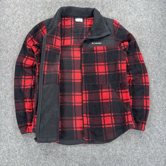 Columbia Fleece Jacket Women’s Small Red Buffalo Plaid Full Zip Pockets 1880321 - Picture 5 of 10